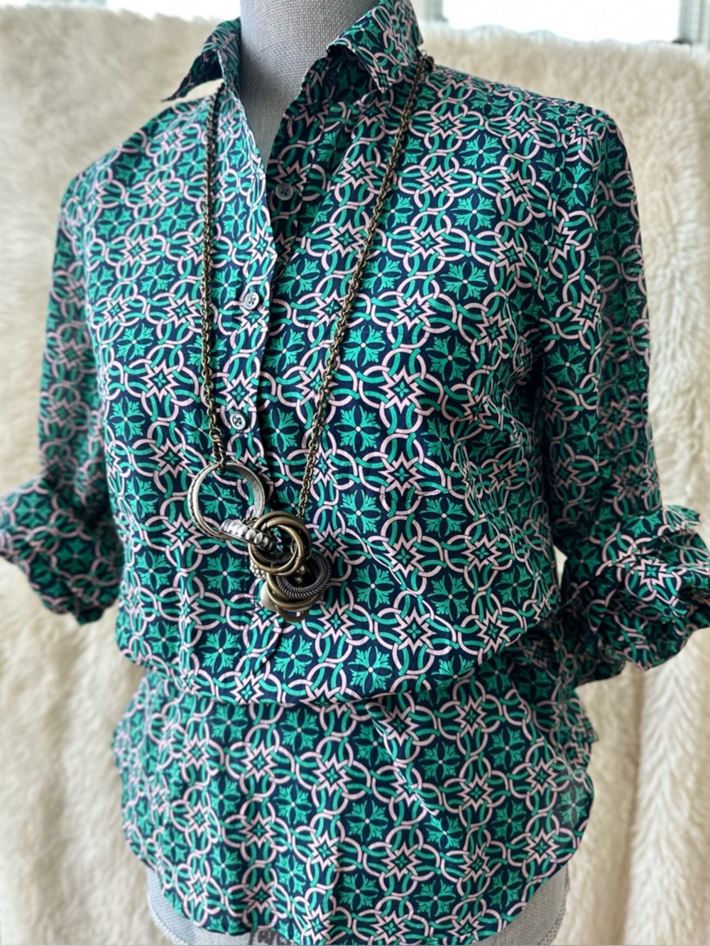 J. Crew Lattice Medallion Cotton-Silk Popover Blouse